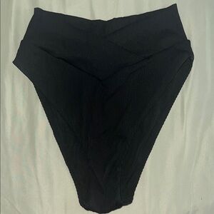 Black High-Waisted Ribbed Cheeky Bikini Bottom